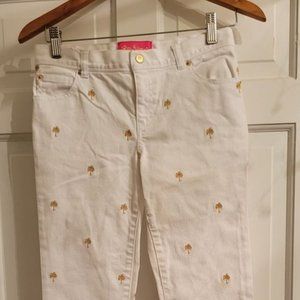 Lily Pulitzer Jubilee size 14 white denim pants with gold palm trees
